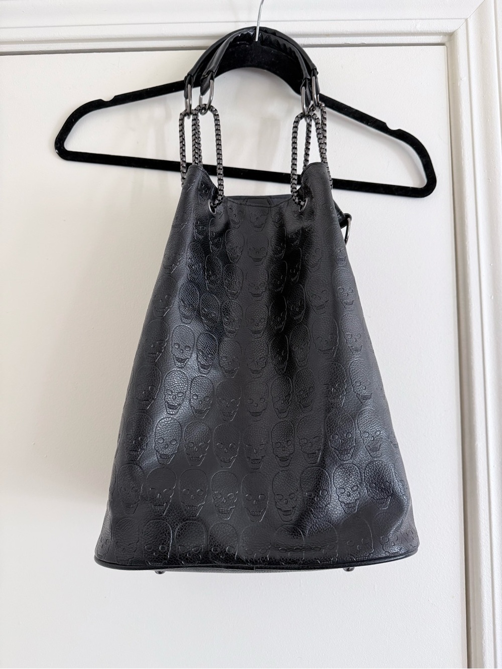 Black Embossed Skull Chain-Handle Tote